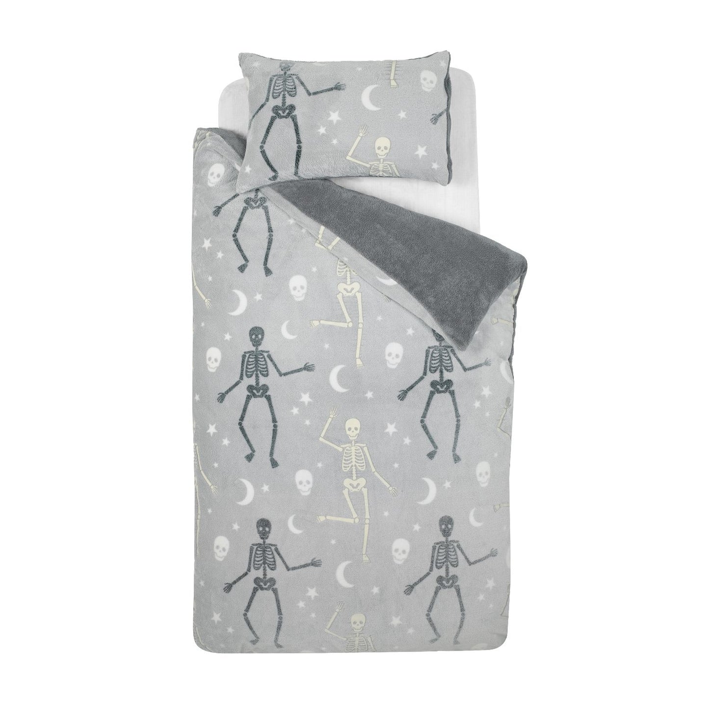 Catherine Lansfield Halloween Skeleton Glow in the Dark Fleece Duvet Set