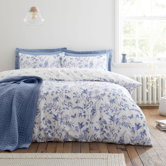 Bianca Thea Floral Blue 200 Thread Count Cotton Reversible Duvet Set