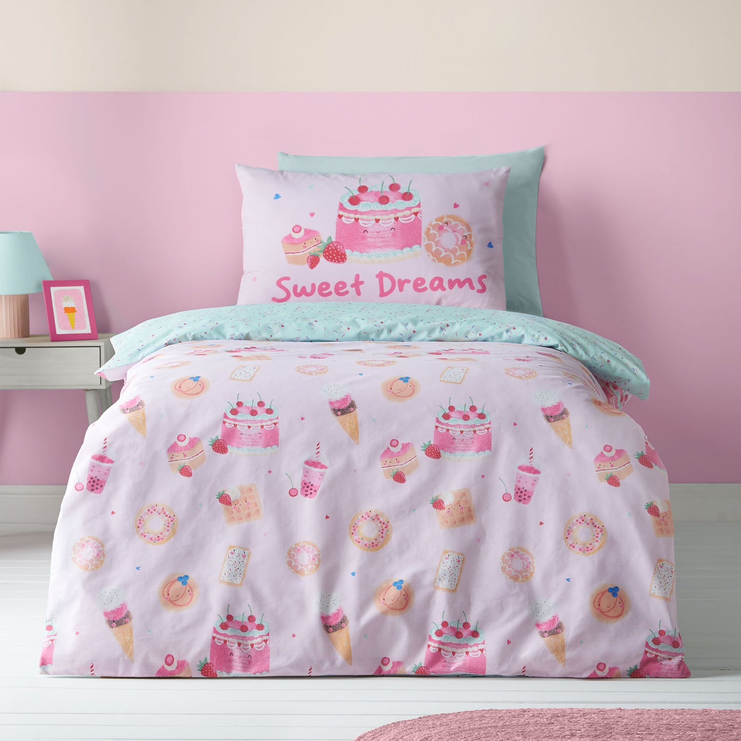 Catherine Lansfield Sweet Treats Pink Reversible Duvet Set