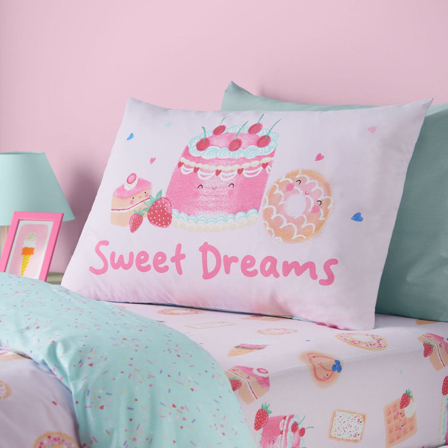 Catherine Lansfield Sweet Treats Pink Reversible Duvet Set