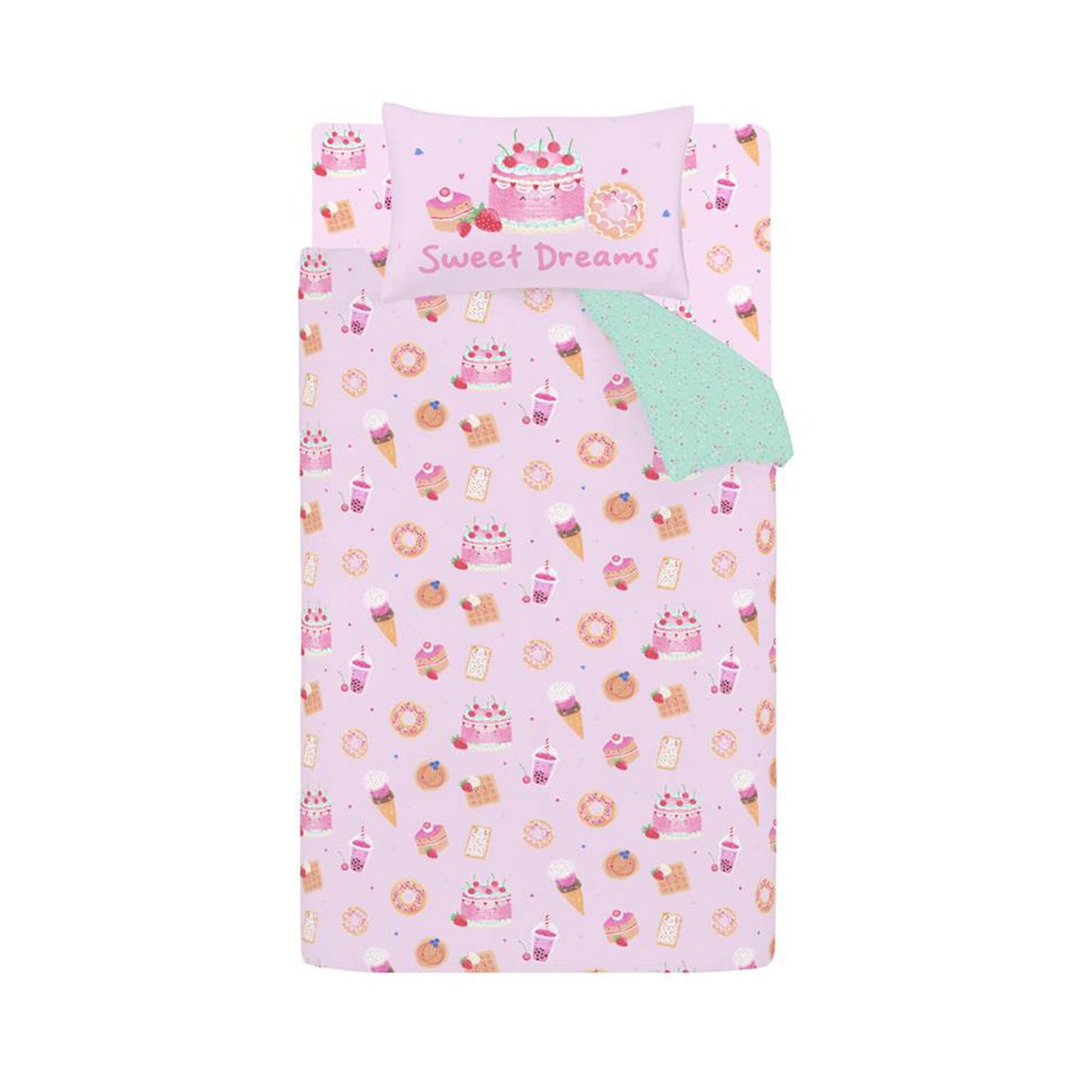 Catherine Lansfield Sweet Treats Pink Reversible Duvet Set