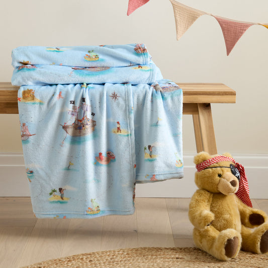 Belle & Boo Pirates Blue Cosy Fleece Blanket Throw