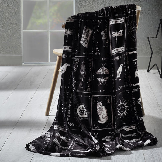 Catherine Lansfield Enchanted Witchcraft Black Cosy Fleece Throw