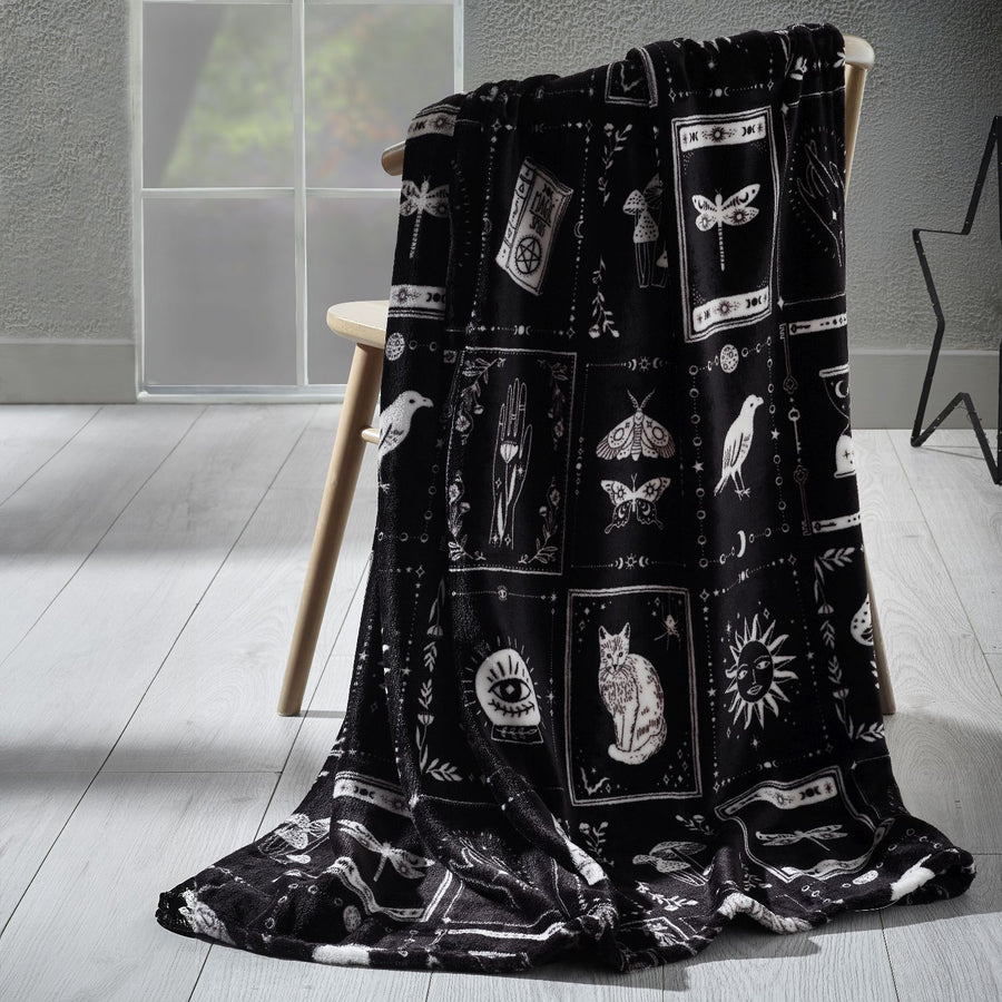 Catherine Lansfield Enchanted Witchcraft Black Cosy Fleece Throw