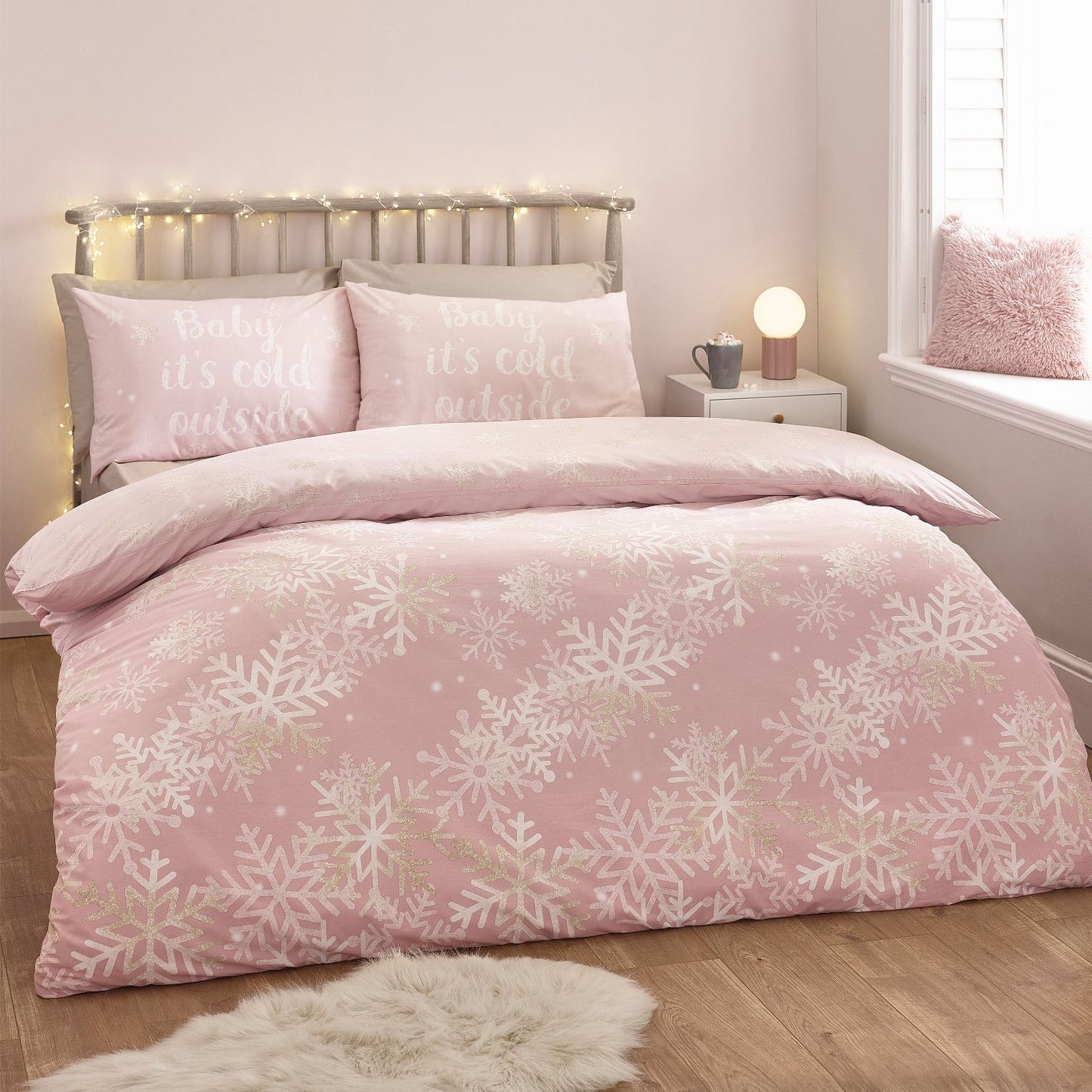 Catherine Lansfield Baby It's Cold Outside Pink Reversible Duvet Set