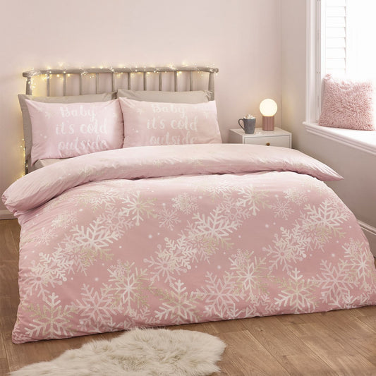 Catherine Lansfield Baby It's Cold Outside Pink Reversible Duvet Set