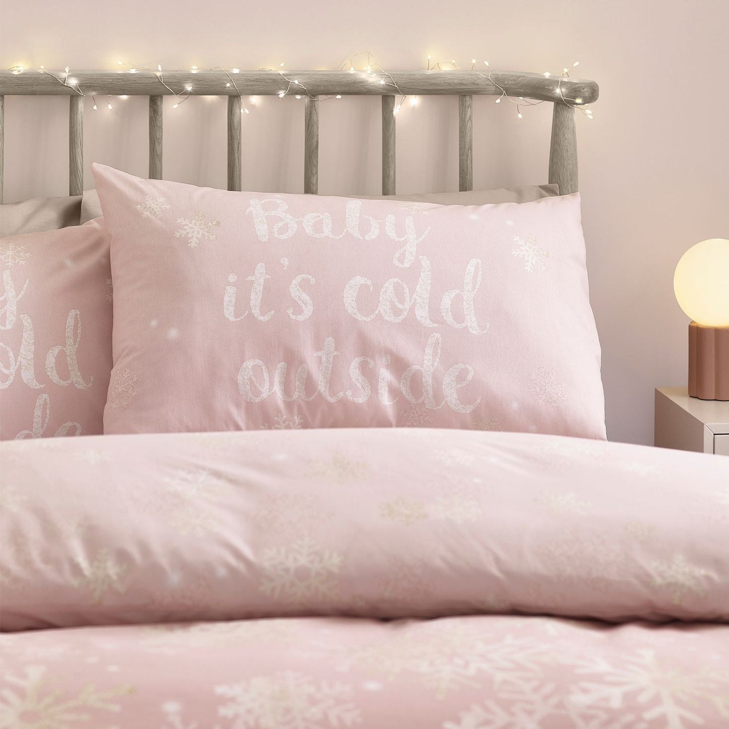 Catherine Lansfield Baby It's Cold Outside Pink Reversible Duvet Set