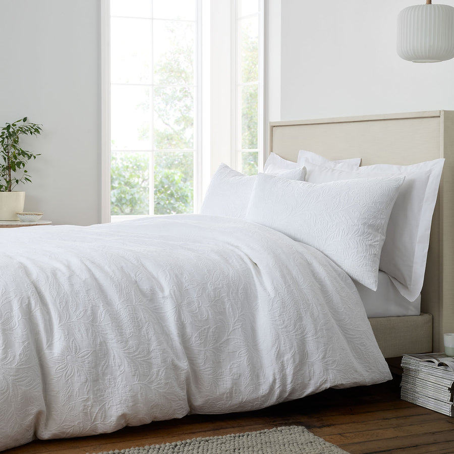 Bianca Fleur Matelasse White Jacquard 200TC Cotton Duvet Set