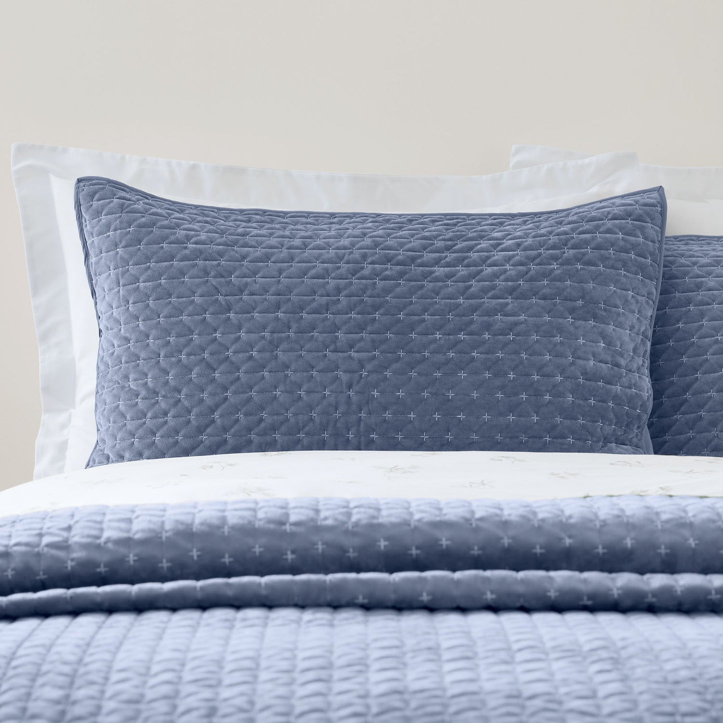 Bianca Attica Blue Velvet Embroidered Pillow Sham Pair