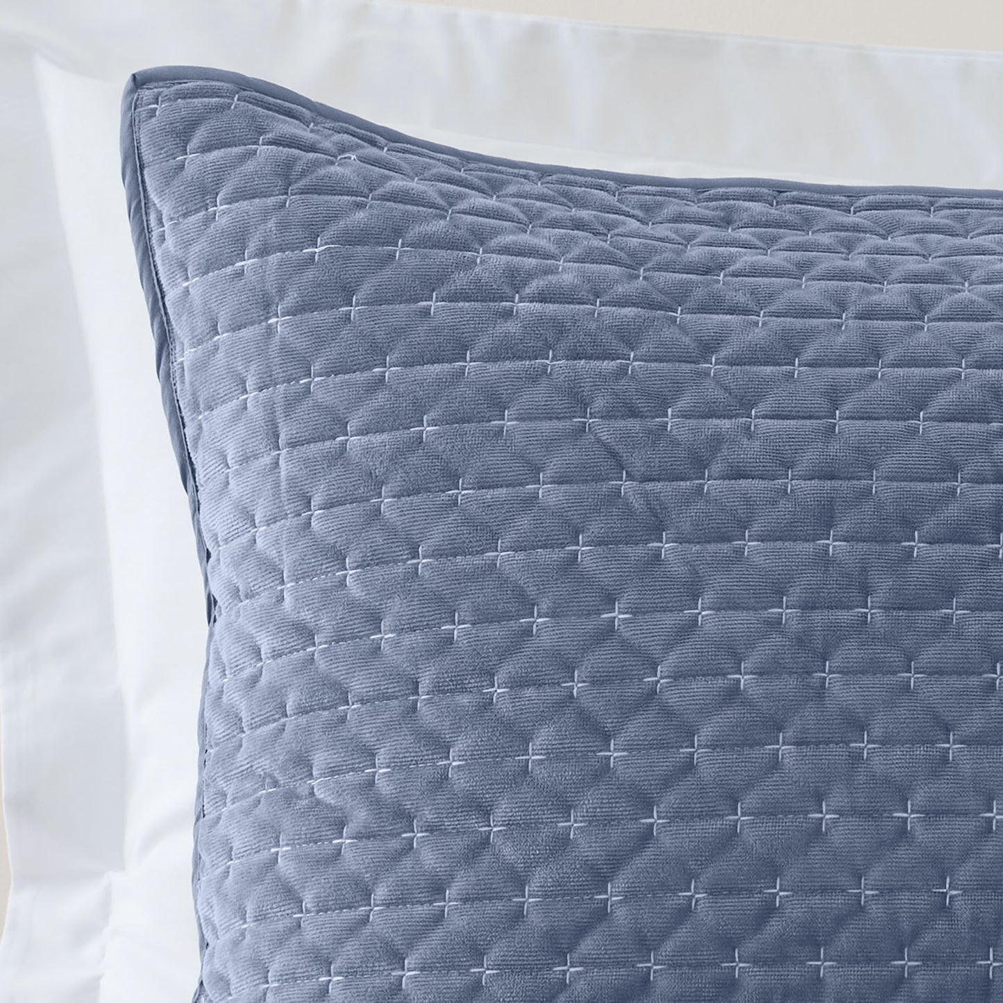 Bianca Attica Blue Velvet Embroidered Pillow Sham Pair