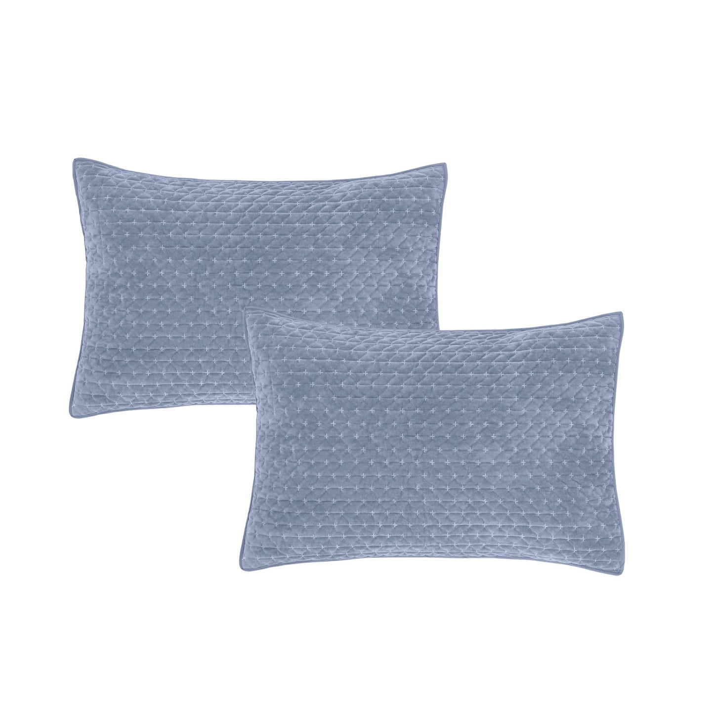 Bianca Attica Blue Velvet Embroidered Pillow Sham Pair