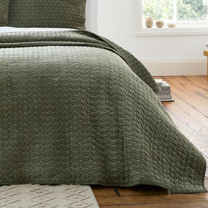 Bianca Attica Green Velvet Embroidered Bedspread
