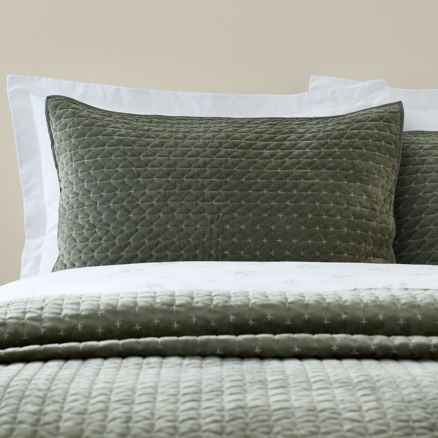 Bianca Attica Green Velvet Embroidered Pillow Sham Pair