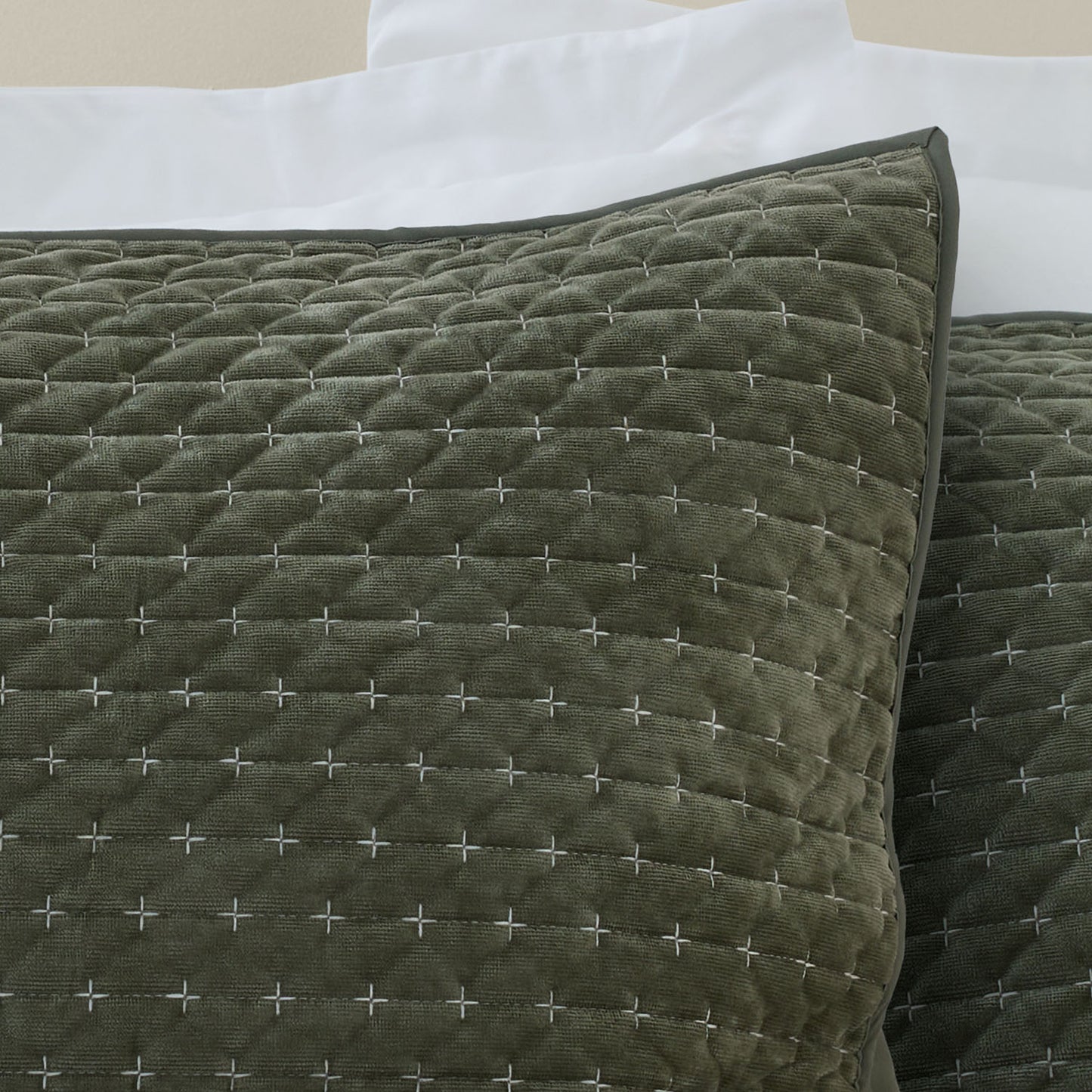 Bianca Attica Green Velvet Embroidered Pillow Sham Pair