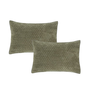 Bianca Attica Green Velvet Embroidered Pillow Sham Pair