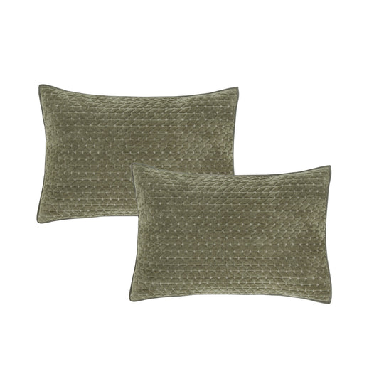 Bianca Attica Green Velvet Embroidered Pillow Sham Pair