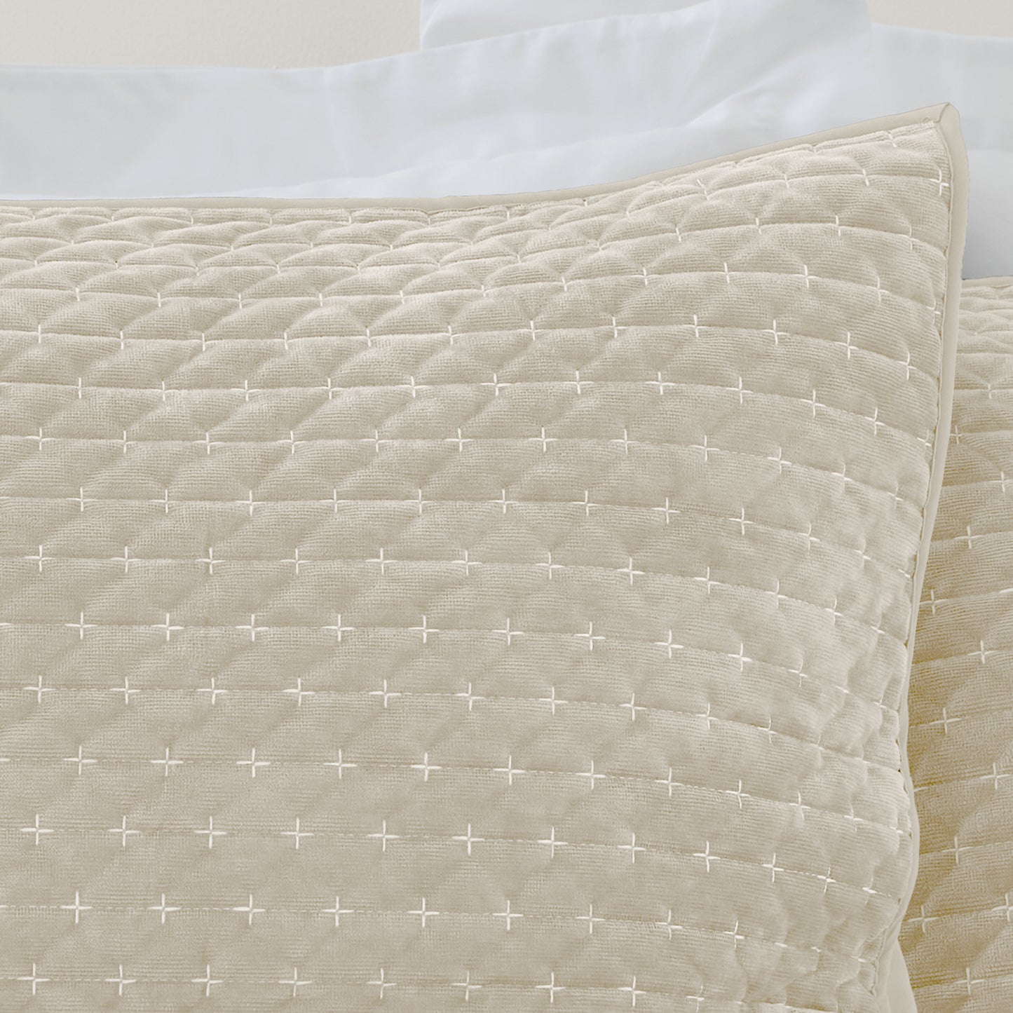 Bianca Attica Natural Velvet Embroidered Pillow Sham Pair