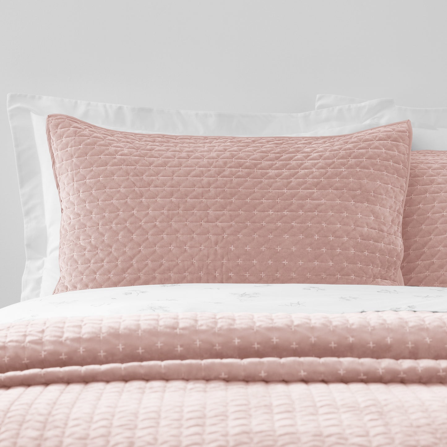 Bianca Attica Pink Velvet Embroidered Pillow Sham Pair
