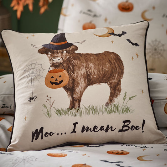 Catherine Lansfield Halloween Highland Cow Velvet Cushion