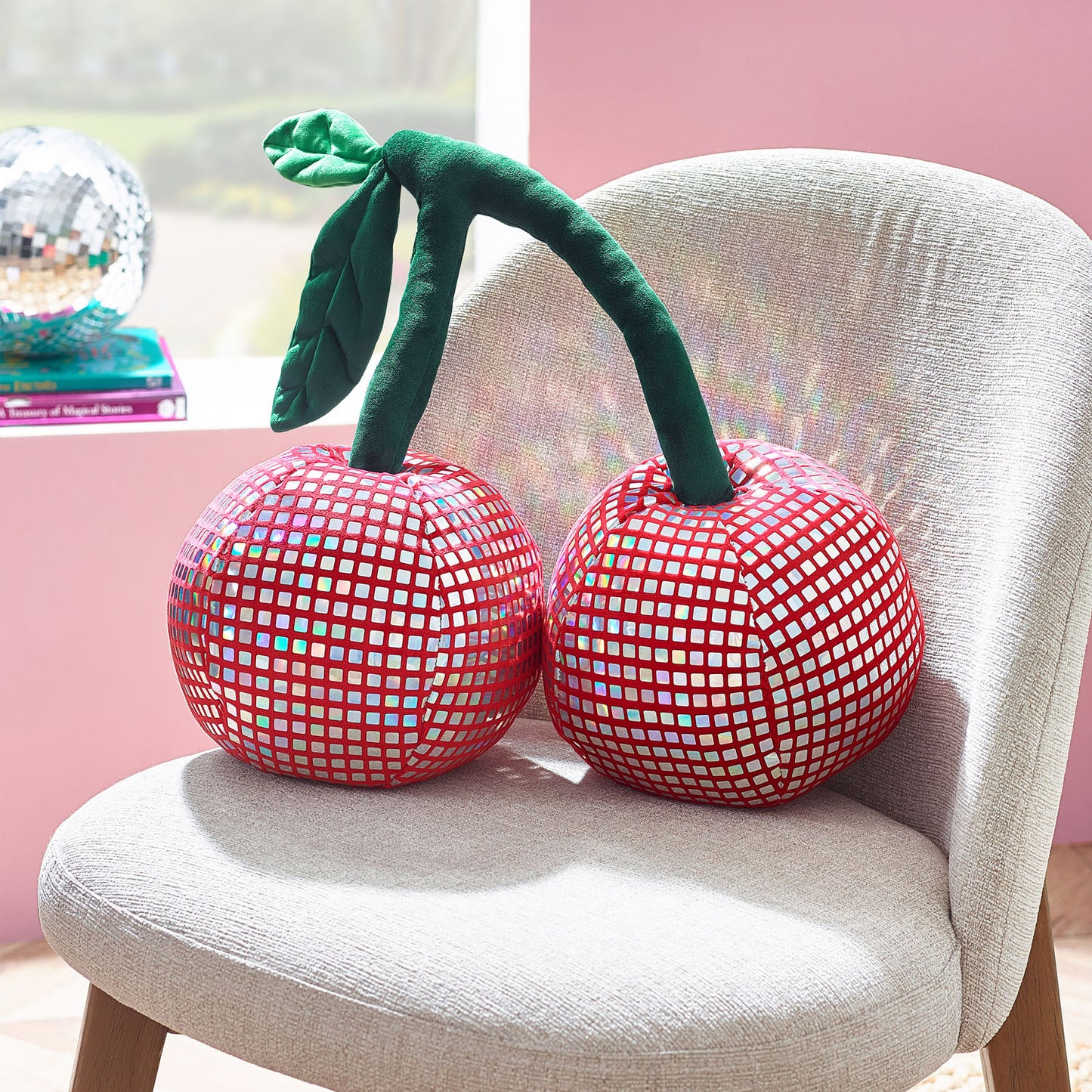 Catherine Lansfield Disco Cherries Pink 3D Shaped Cushion