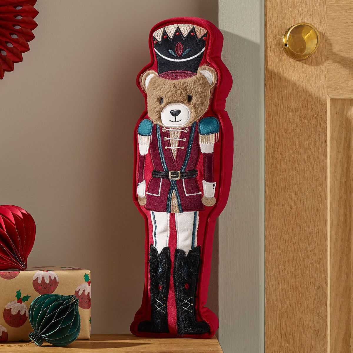 Catherine Lansfield Christmas Nutcracker Bear 3D Shaped Cushion