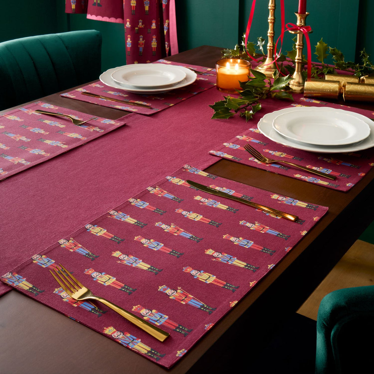 Catherine Lansfield Christmas Nutcracker Plum Cotton Placemat 4 Pack