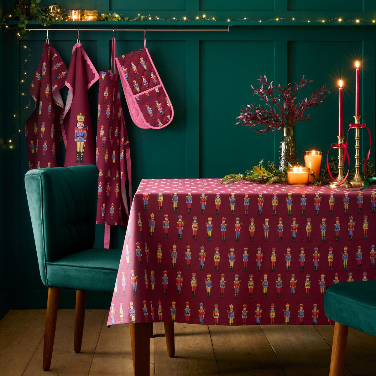 Catherine Lansfield Christmas Nutcracker Plum Cotton Table Cloth