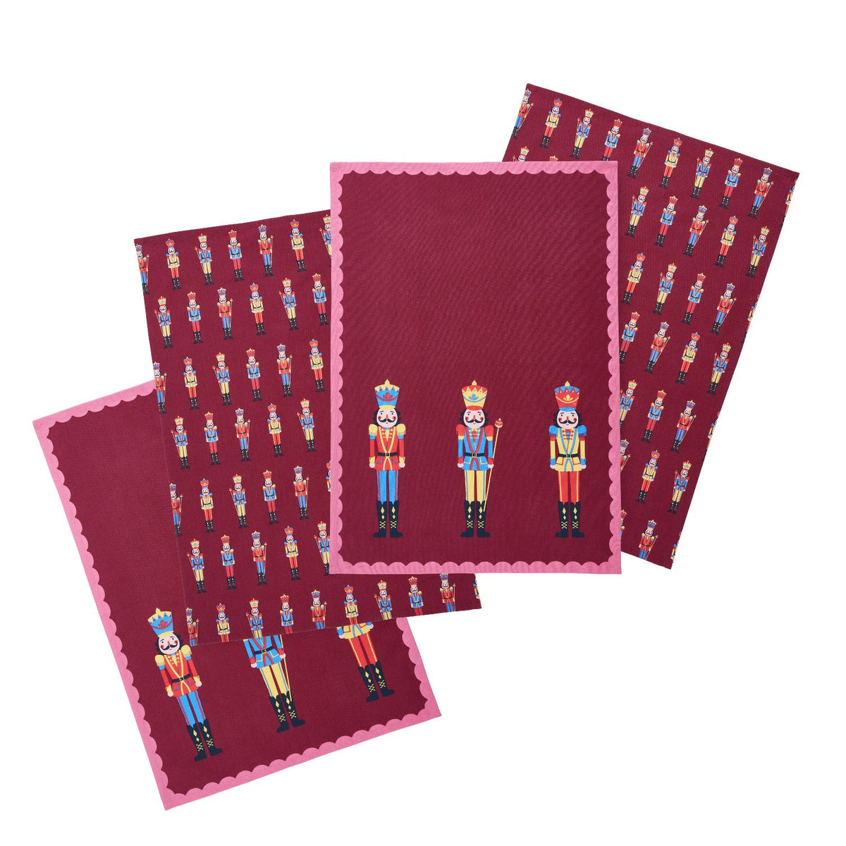 Catherine Lansfield Christmas Nutcracker Plum Cotton Tea Towel Pack of 4