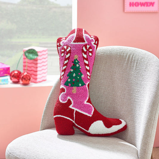 Catherine Lansfield Santa's Howdy Christmas Boot Boucle 3D Shaped Cushion