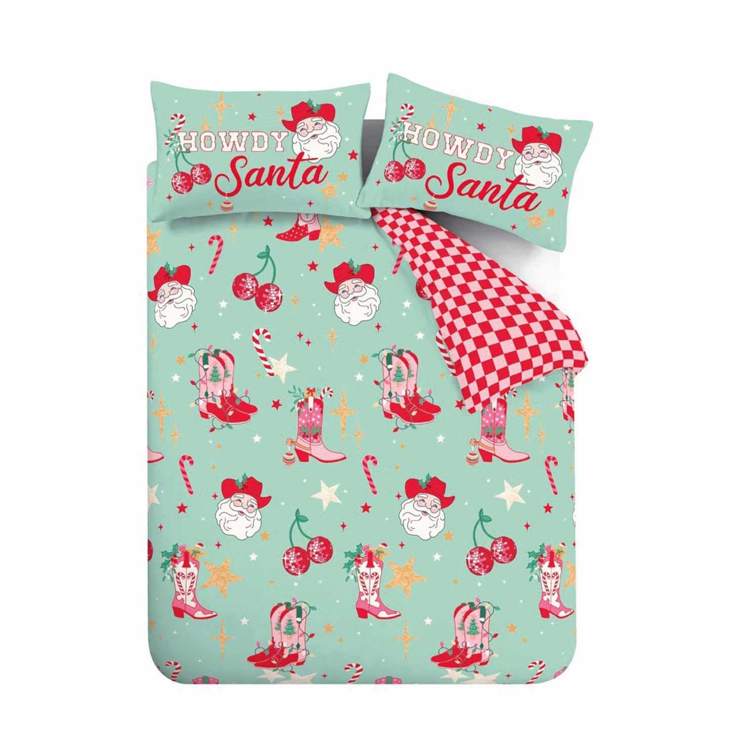 Catherine Lansfield Santa's Howdy Christmas Green Reversible Duvet Set