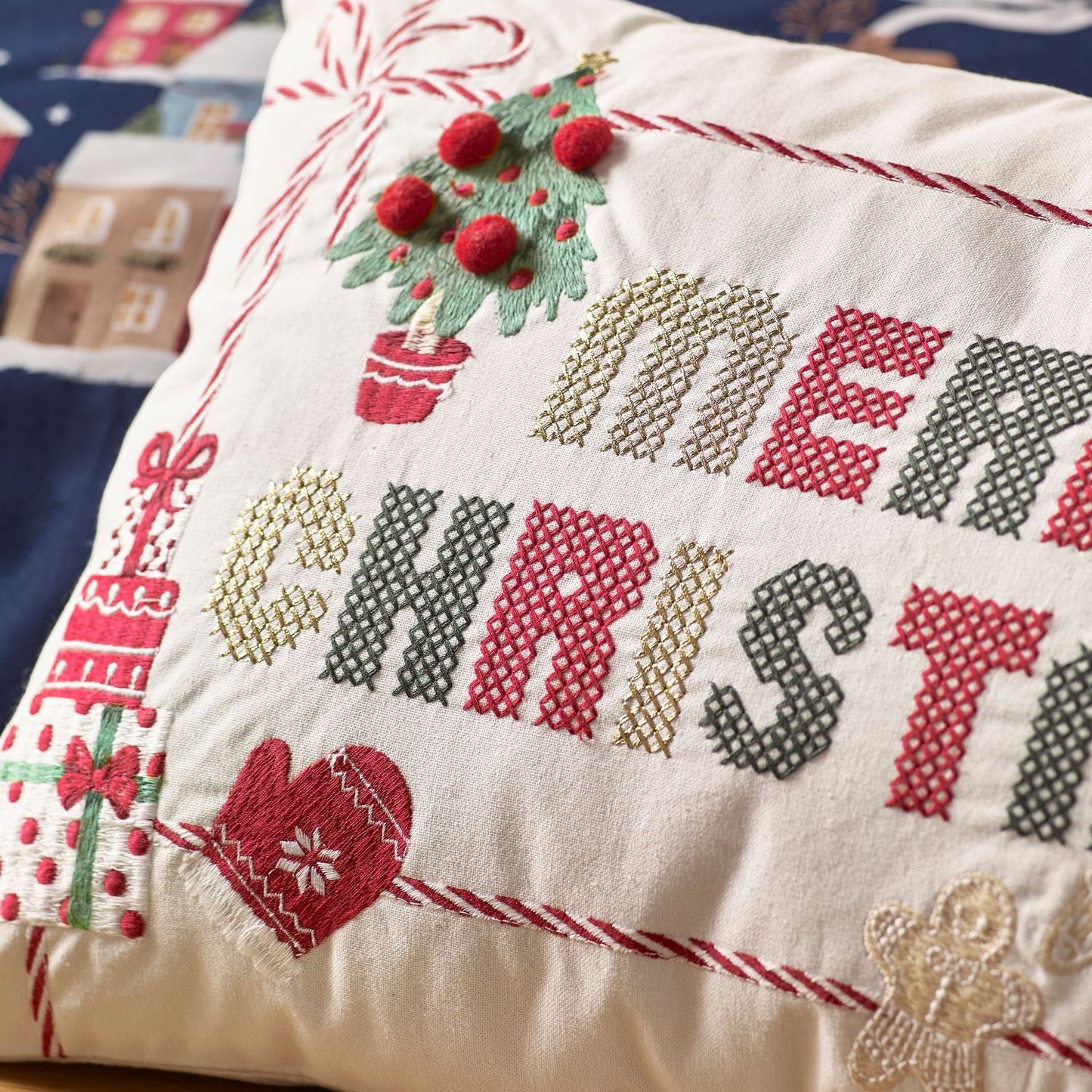 Catherine Lansfield Merry Christmas Cross Stitch Cushion