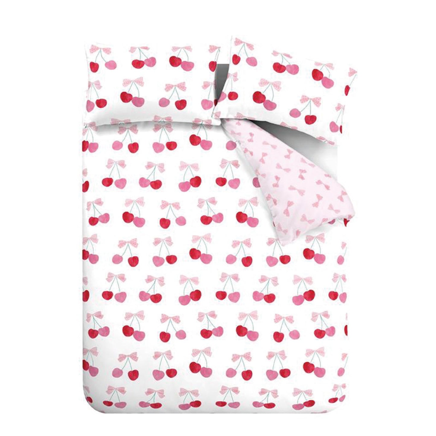 Catherine Lansfield Cherries and Bows Pink Reversible Duvet Set