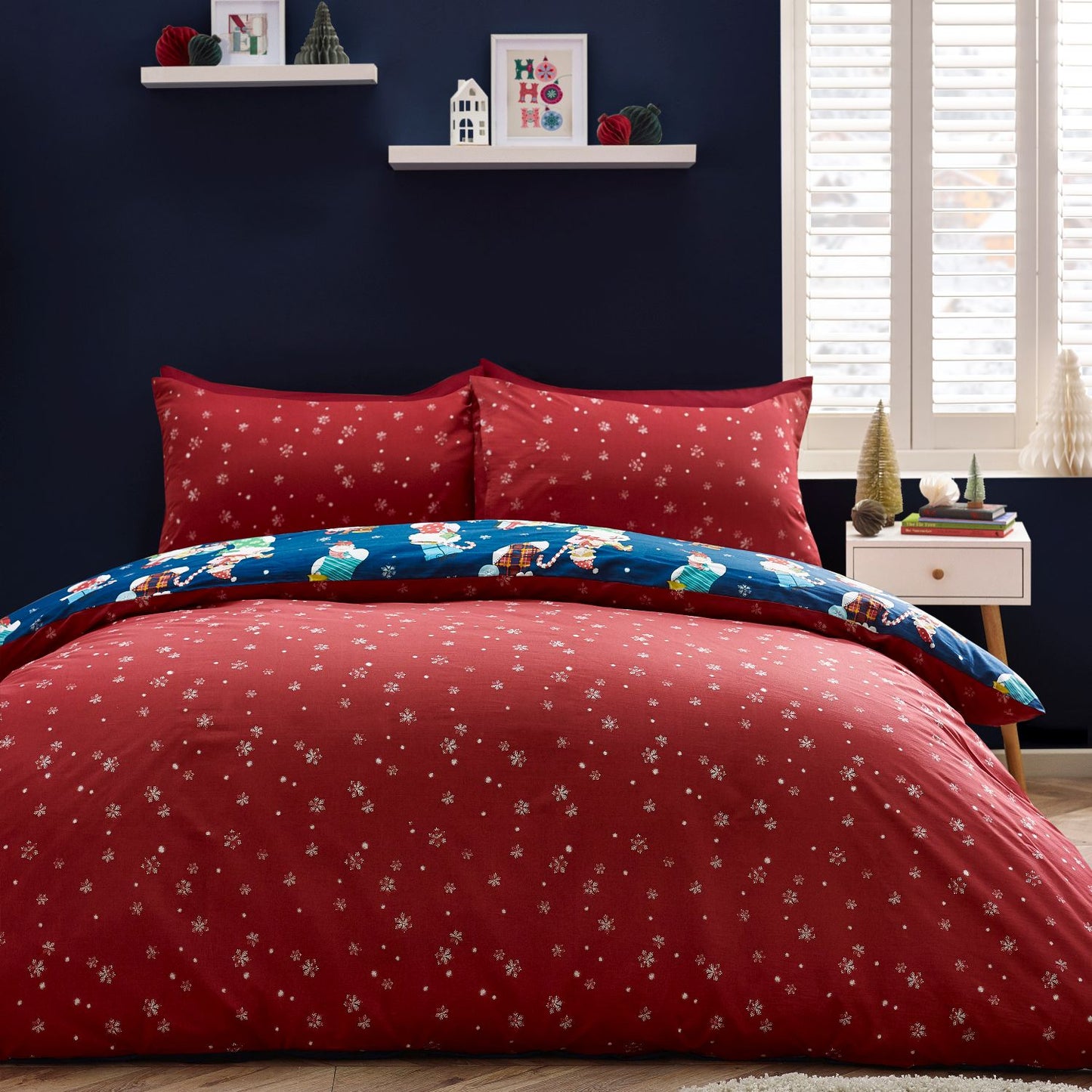 Catherine Lansfield Christmas Elves Navy Cotton Rich Duvet Set