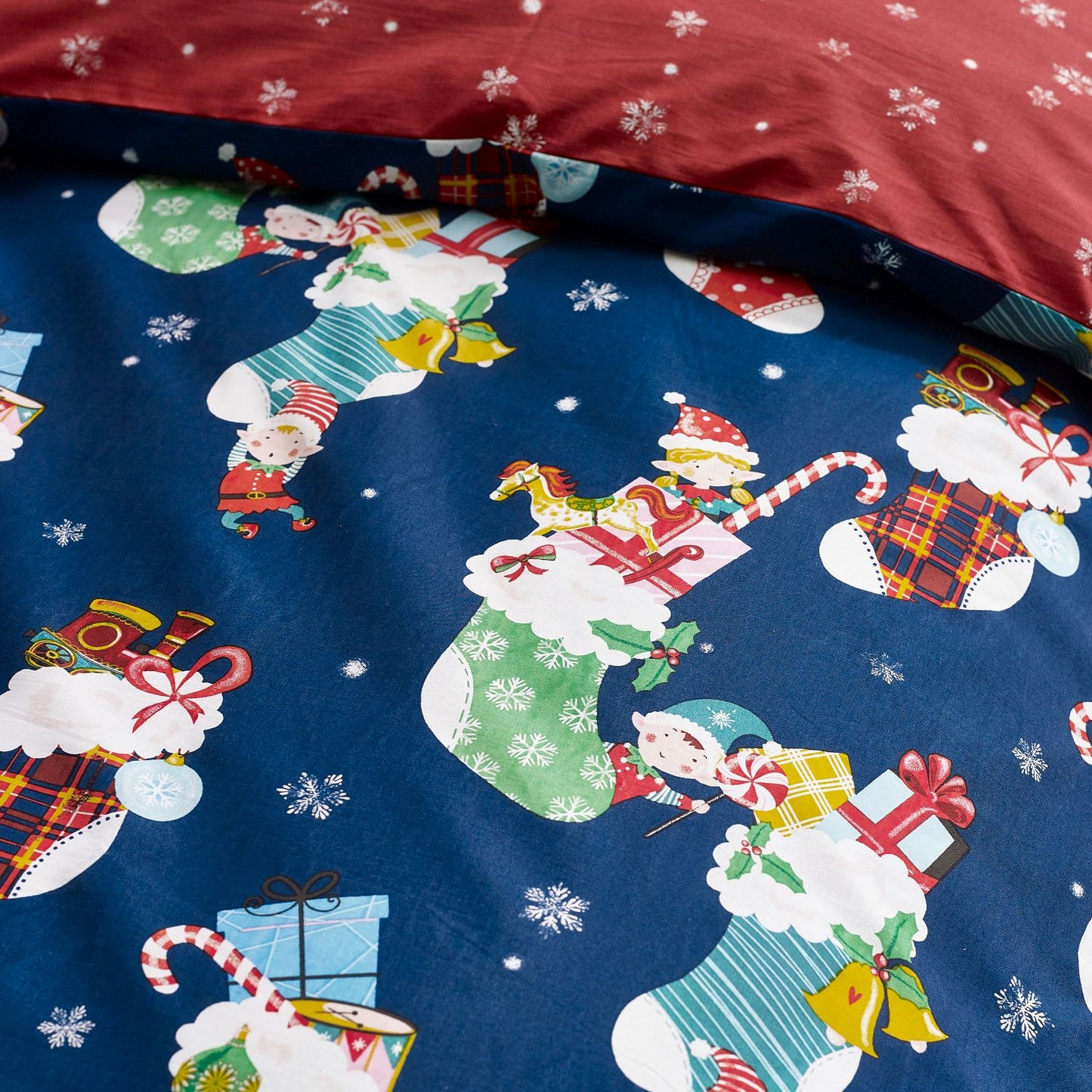 Catherine Lansfield Christmas Elves Navy Cotton Rich Duvet Set
