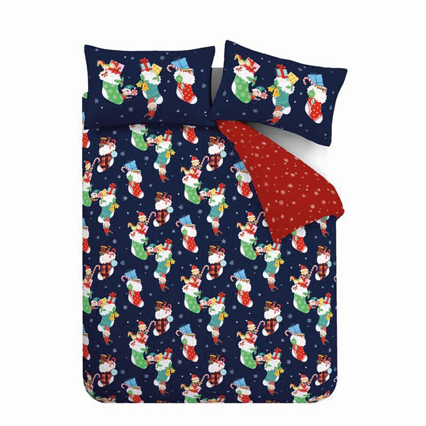 Catherine Lansfield Christmas Elves Navy Cotton Rich Duvet Set