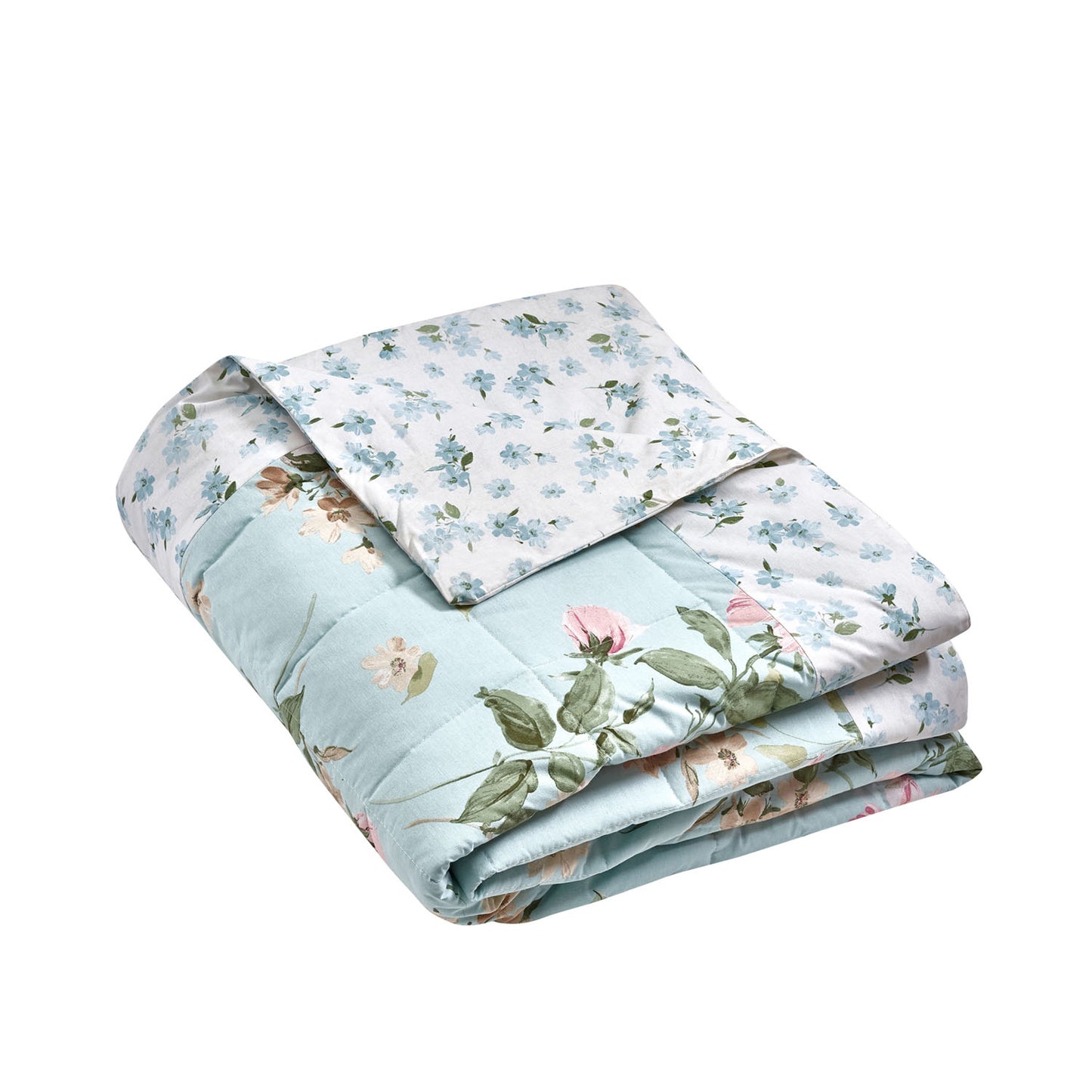 Catherine Lansfield Avebury Duck Egg Floral Reversible Quilted Bedspread