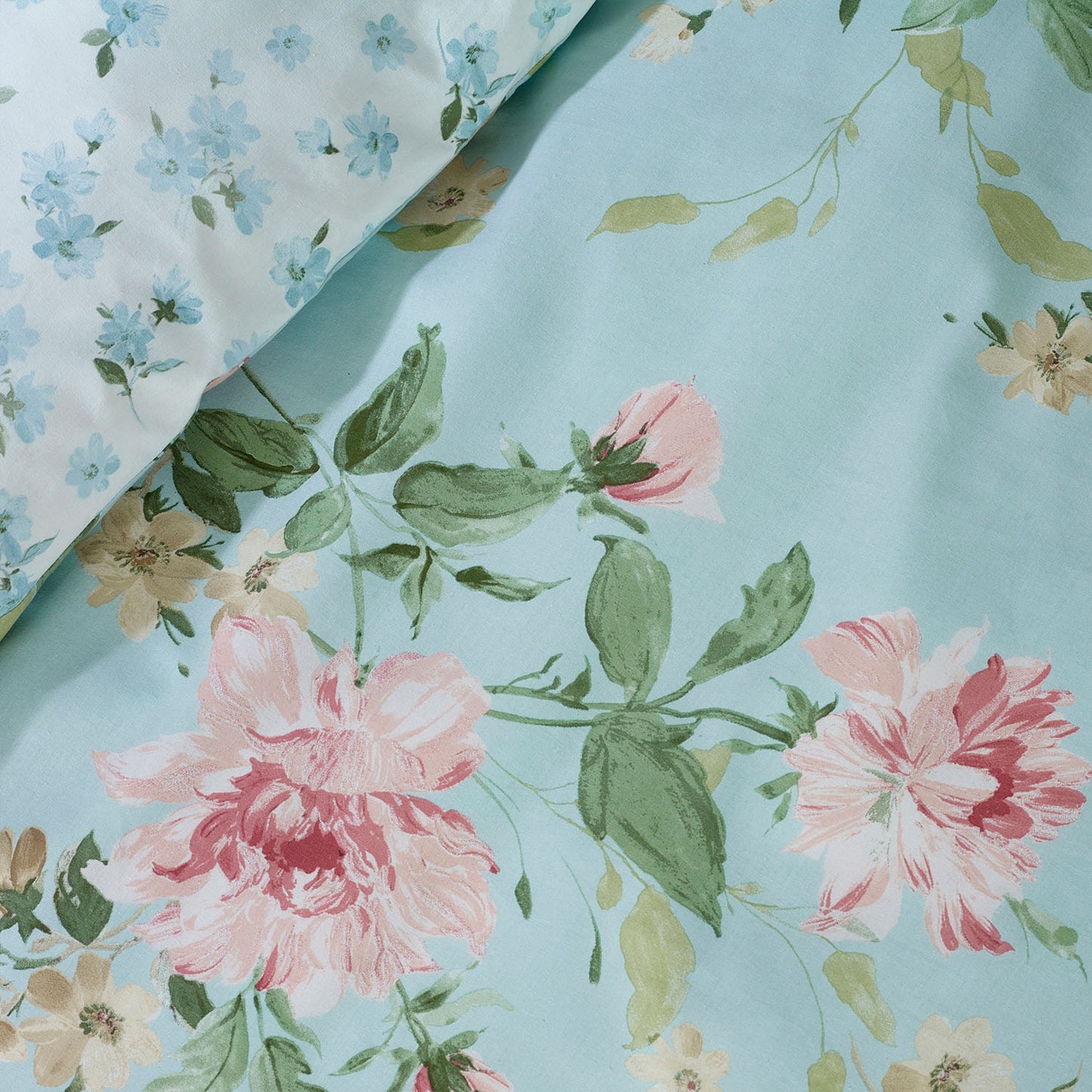 Catherine Lansfield Avebury Duck Egg Floral Reversible Duvet Set