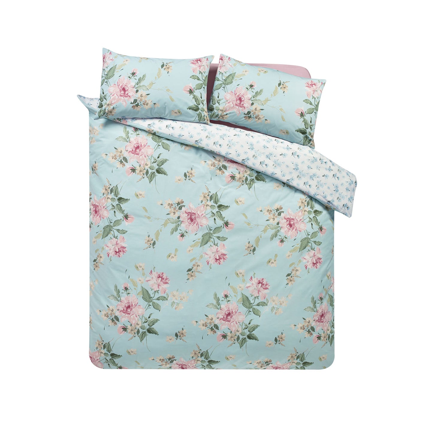 Catherine Lansfield Avebury Duck Egg Floral Reversible Duvet Set