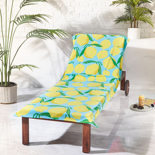 Catherine Lansfield Cotton Lemons Aqua Blue Sun Lounger Beach Towel