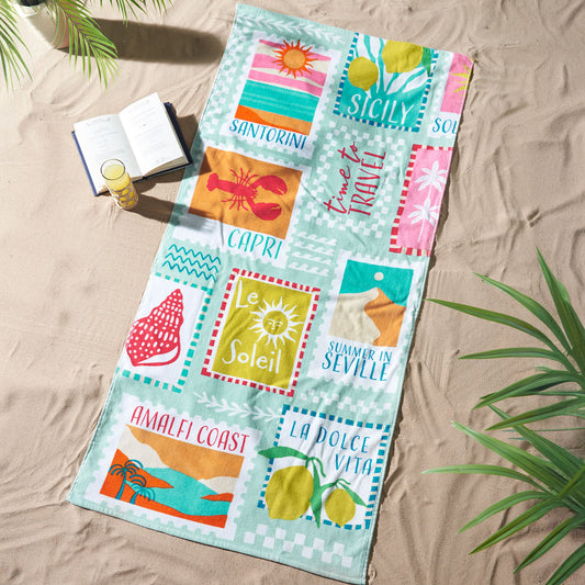Catherine Lansfield Multi Postcards Cotton Beach Towel