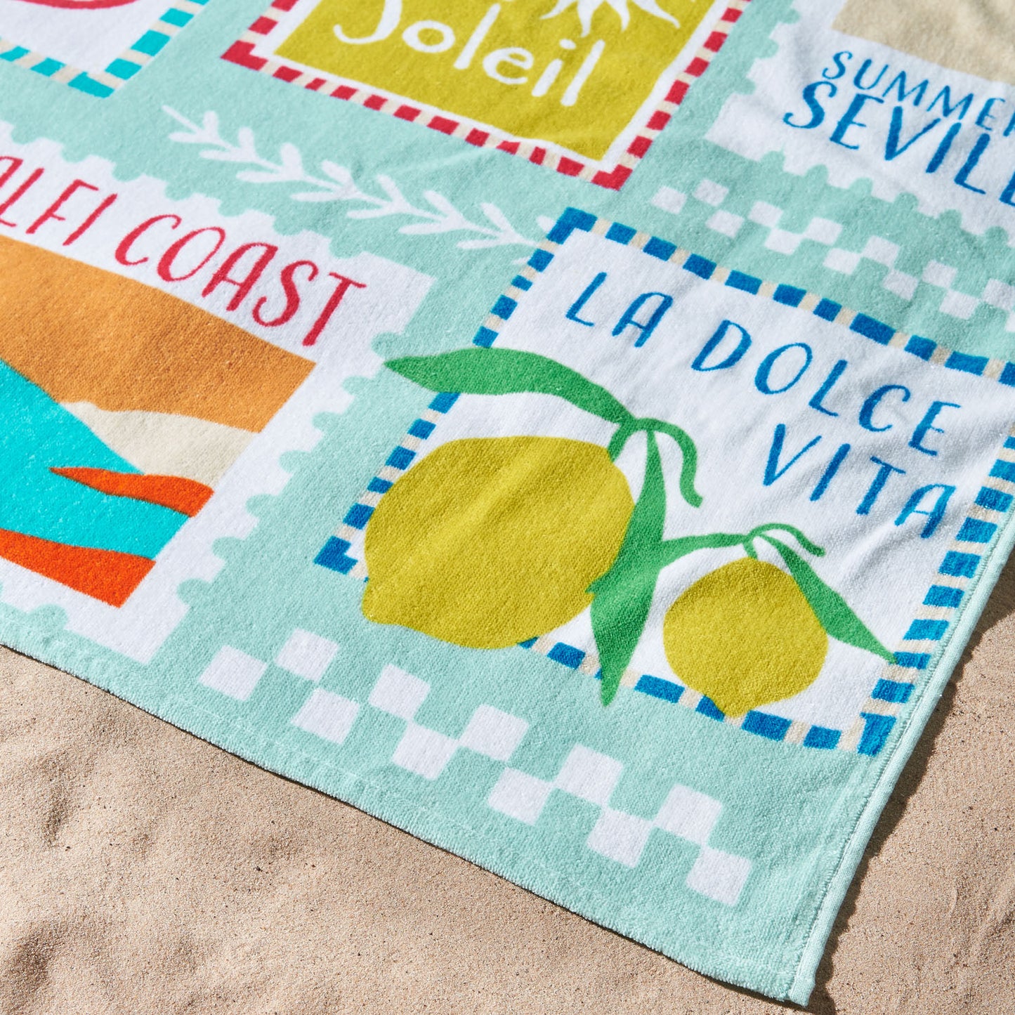 Catherine Lansfield Multi Postcards Cotton Beach Towel