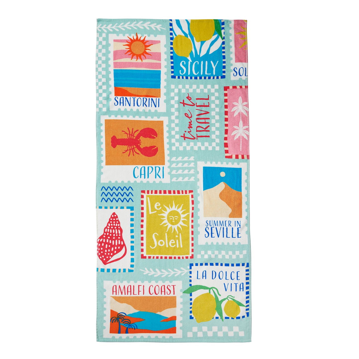 Catherine Lansfield Multi Postcards Cotton Beach Towel