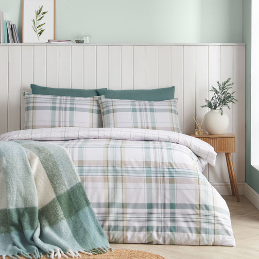 Catherine Lansfield Cartmel Check Soft Green Reversible Duvet Set