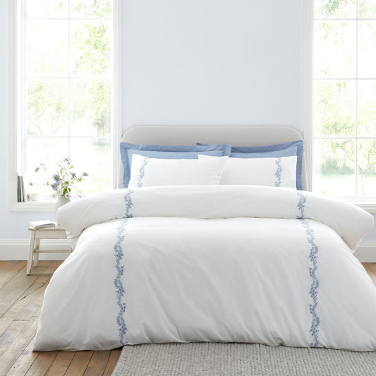 Bianca Camille Blue Embroidered Floral 200TC Cotton Duvet Set