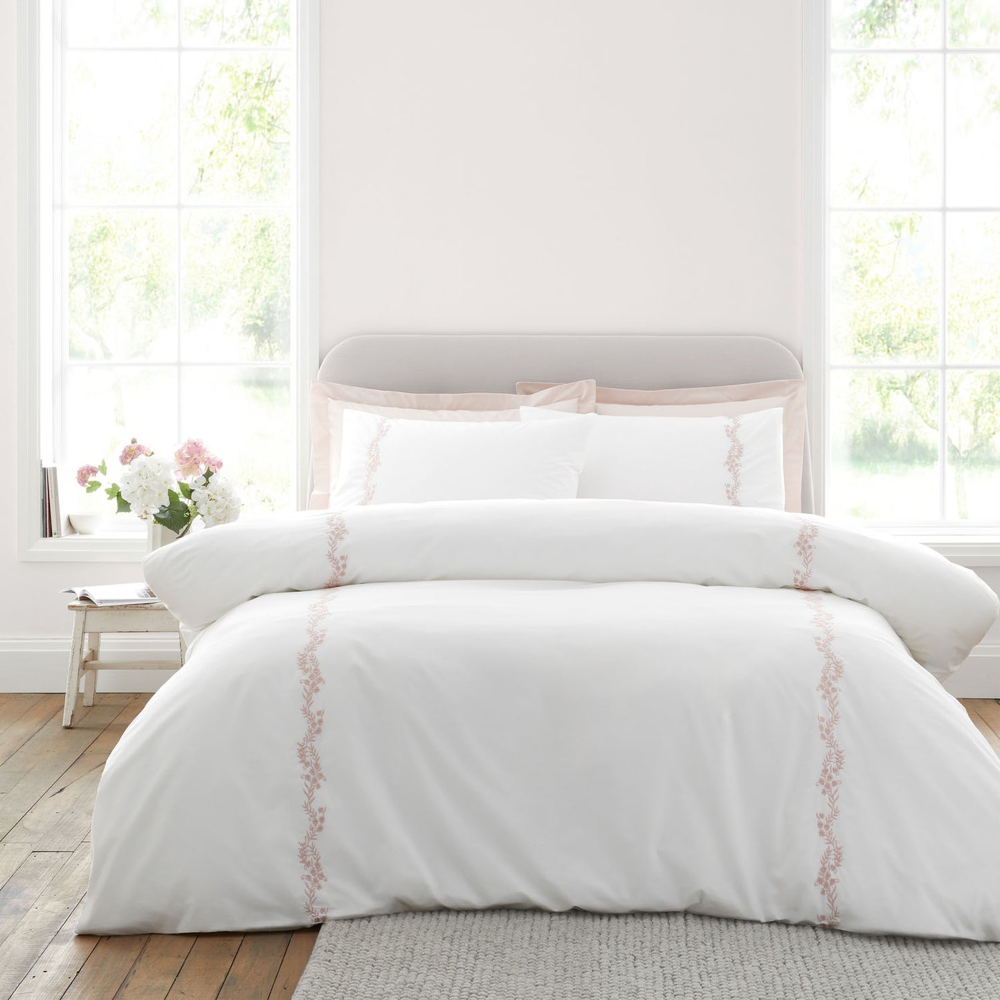 Bianca Camille Pink Embroidered Floral 200TC Cotton Duvet Set