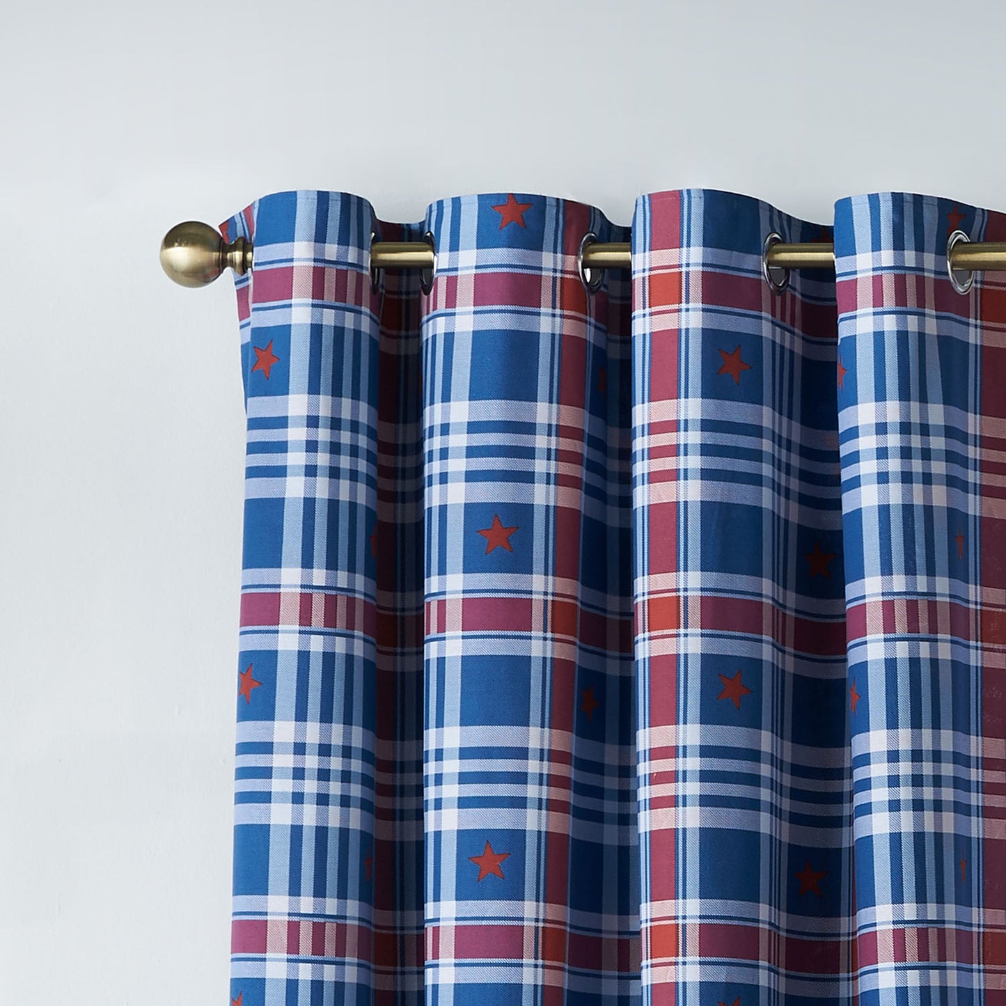 Catherine Lansfield Kids Stars And Check Blue Eyelet Curtains