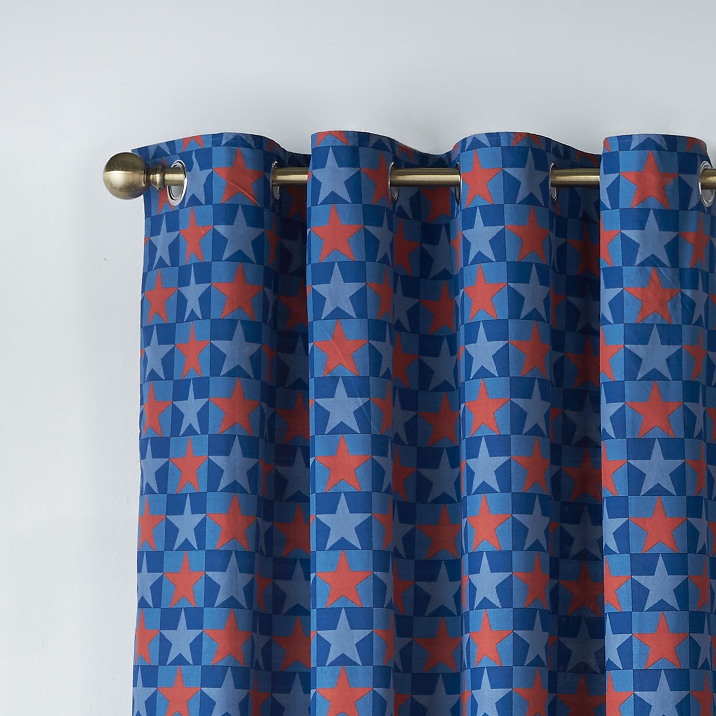 Catherine Lansfield Kids Stars And Check Blue Eyelet Curtains