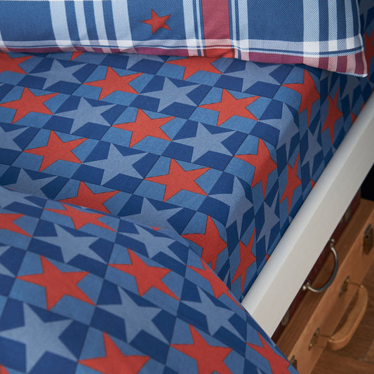 Catherine Lansfield Blue Stars And Check Fitted Sheet