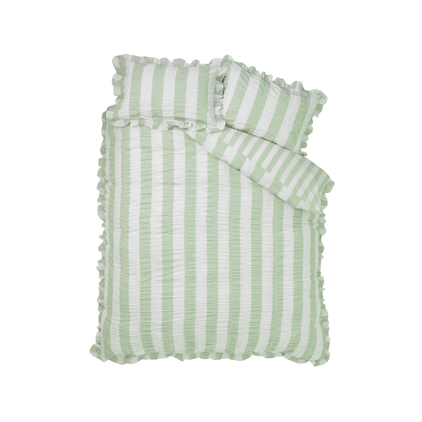 Catherine Lansfield Seersucker Frill Sage Green Stripe Duvet Set