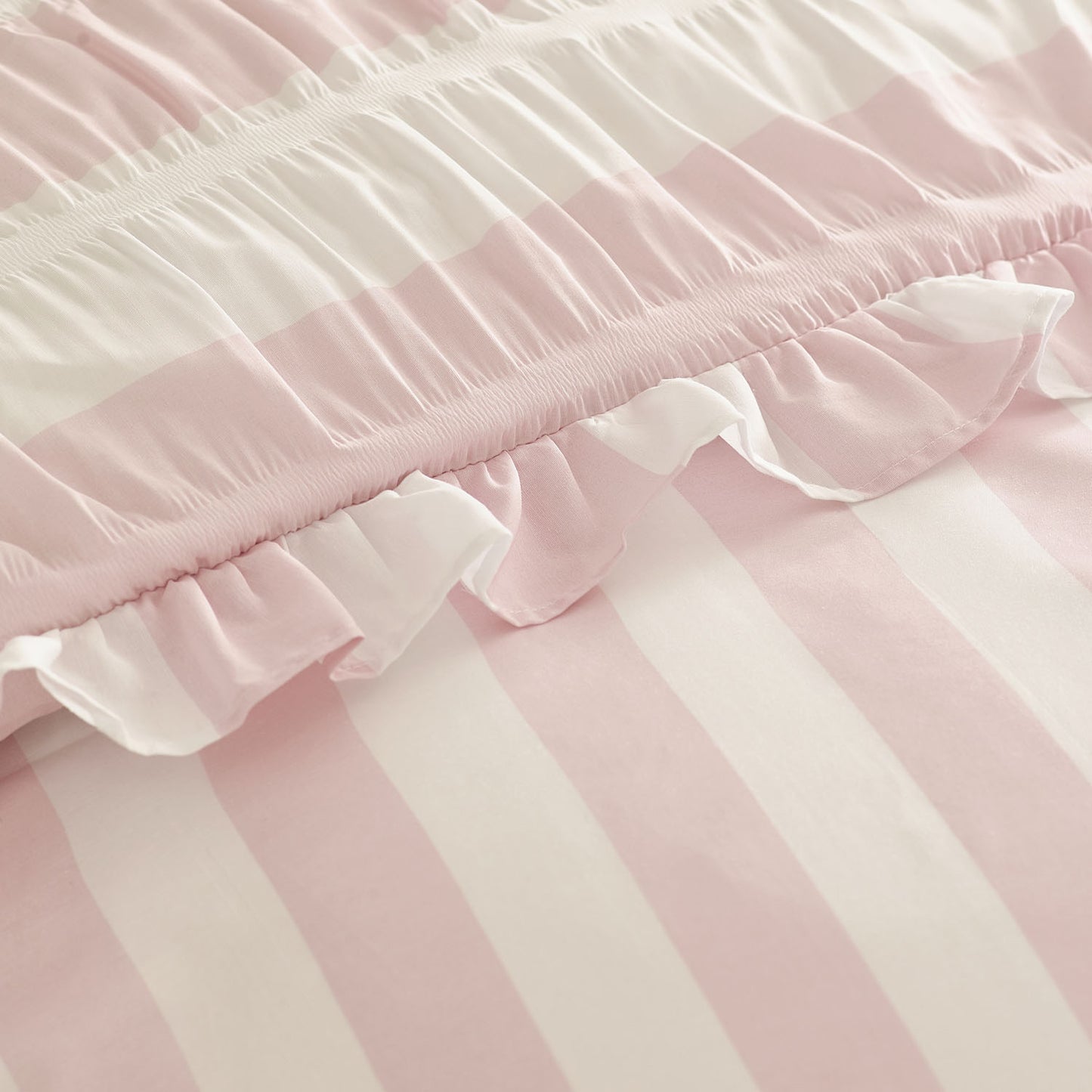 Catherine Lansfield Seersucker Frill Stripe Pink Duvet Set